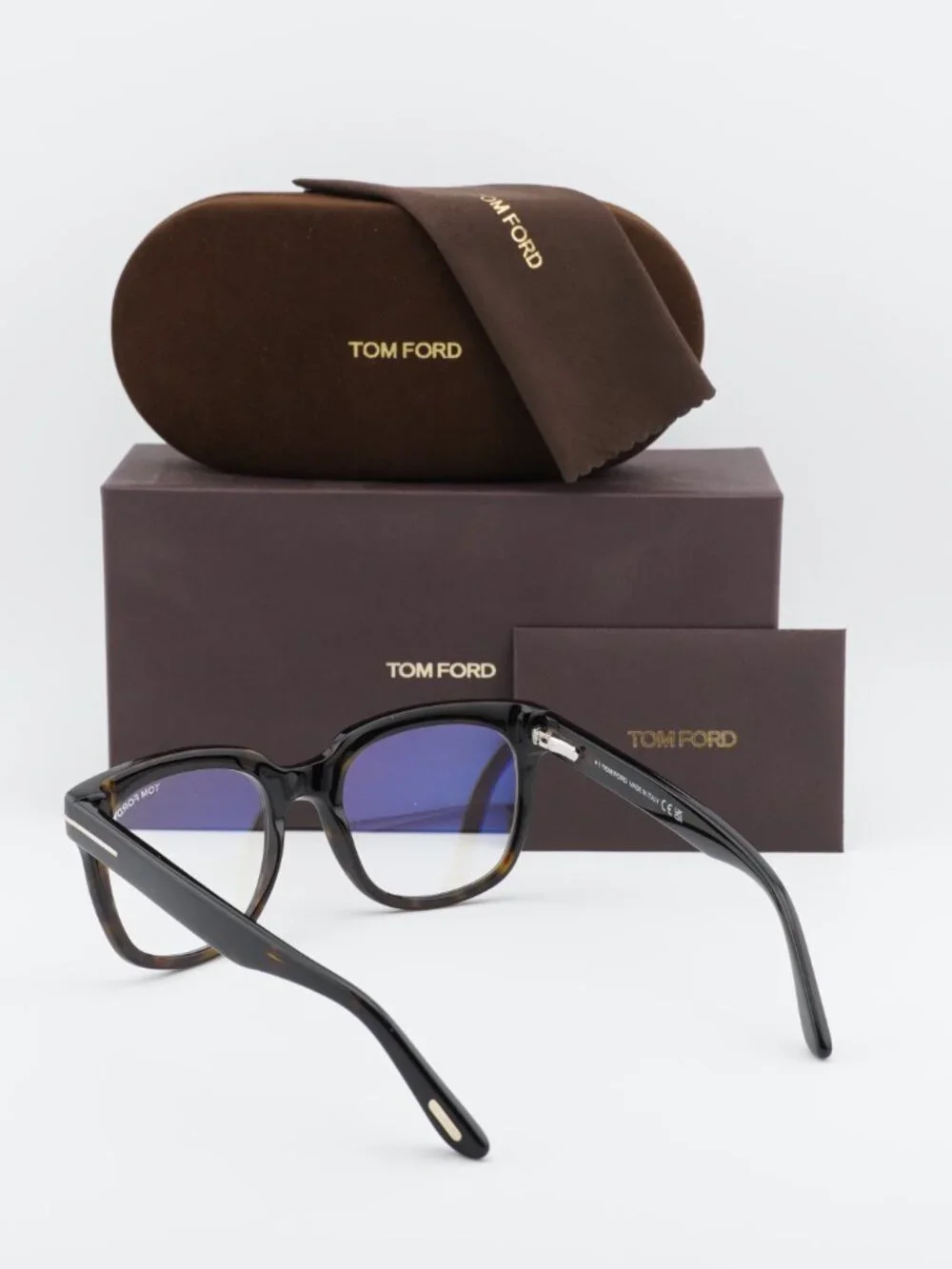Tom Ford FT5537-B 052 Square Eyeglasses 52mm – Havana / Blue Light Block